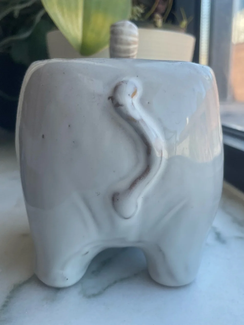 McCoy USA Antique Elephant Texted Green Planter With Dish Vase Flower Pot